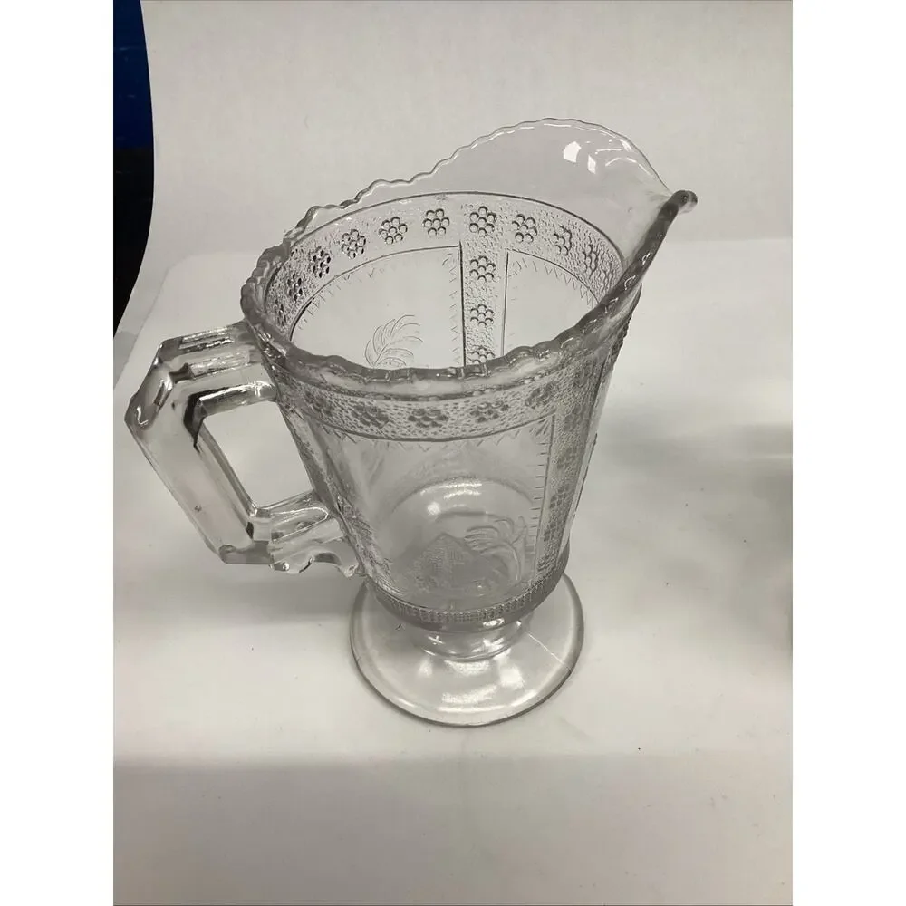2 Antique Victorian 1880s Adams & Co. EAPG “Egyptian” Pattern Glass Pitcher – 6”